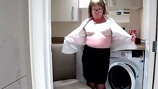Bored Mature Housewifes Laundry Day Striptease