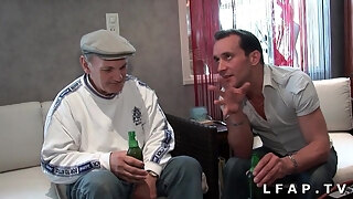 Young Brunette Gets Her Delicate Pussy Dicked By Grandpa In Mfm Threesome