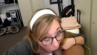 Chick With Glasses Deep Throats Directors Cock Before Getting Squashed
