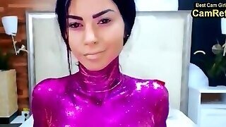 Cam Girl Nake In Purple Body Paint With Nice Titties