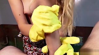 I Could Not Resist And Came On Her Rubber Gloves & She Licked It Off 4k