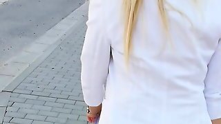 Candid Blonde Milf Walking On The Street City