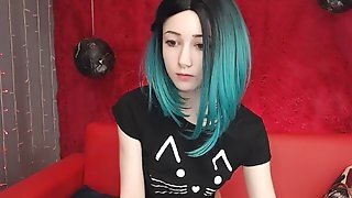 Blue Hair Babe Oiling Her Perky Tits