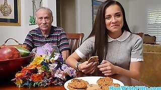 Rimmed Teen Beauty Takes Grandpa Cum In Mouth