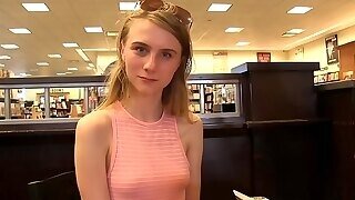 Great Teen, Sharlotte Is Rubbing Her Perfectly Shaved Pussy, While Her Guy Is Having A Trip