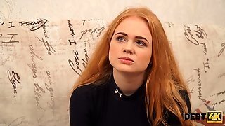 Debt4k. Cunning Guy Fucks Shaved Pussy Of Red-haired Cutie