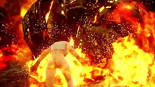 Naked Girl Fights With Monsters In Video Game