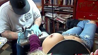 Shyla Stylez Gets Tattooed While Toying With Her Tits