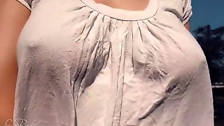 Braless Bouncing Boobs In Shirt While Walking And Running 4
