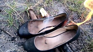 Wife Burning Her Old Flats And Tights And Me Stomp On Ashes.