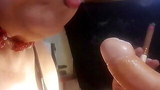Hot Granny Smokes Cigar
