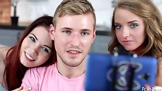Two 18yo Schoolgirl Babes Share Handsome Guy - Fuck Movie