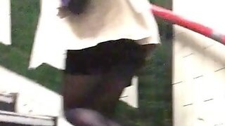 Candid Miniskirt Pantyhose Girl Climbing Stairs
