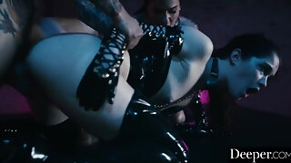Tattooed Guy Fucks Couple Of Bitches In Latex