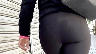 Milf In Black Leggings . Juicy Ass Walking