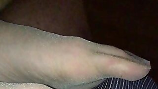 Slowly Draining His Balls With Her Nylon Stockinged Feet