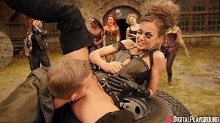 Fully-clothed Dude Fucks A Naked Babe's Three Holes Outdoors