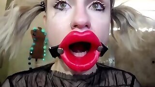 Crazy Slut Fucking Her Mouth With Big Dildo