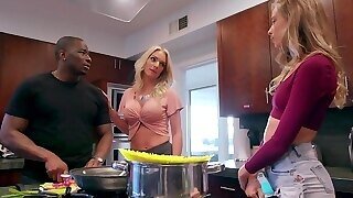 Two White Pussies Ride One Black Cock To Get Satisfaction