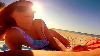 Jism On My Nose & Sun Glasses! Risky Amateur Redhead Public Beach Fast Blowage