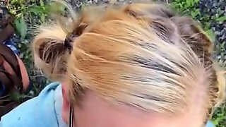Cute Blonde Wife With Glasses Sucks Cock Outside
