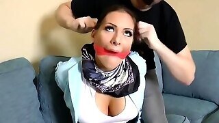 Big Titted Flight Attendant Is Tied Up And In The Mood For Some Kinky Stuff