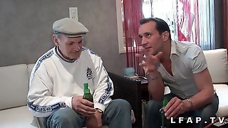 Young Brunette Gets Her Delicate Pussy Dicked By Grandpa In Mfm Threesome