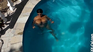 Krissy Pool Fun - Black Monster Boobs Solo Outdoors