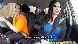 Faux Driving College Jailbird With Yam-sized Tits Tastes Examiners Shaven Pussy
