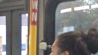 Candid Voyeur Of Woman Yawning & Stretching On Bus