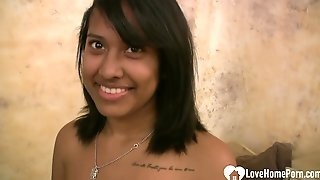 Seductive Dark Hair Indian Teen Blowing Male Pole