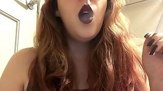 Sexy Chubby Goth Teen Smoking Red Cork Tip 100 Cigarette In Purple Lipstick