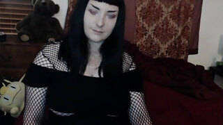 Busty Brunette In Fishnet Outfit Teasing On Webcam Solo