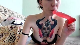 Demon Tattoo Girl Sitting On Cock