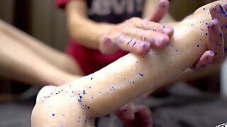 Girl Play With Glitters And Footjob Big Dildo - Foot Fetish