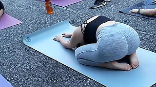 Gray Yoga Pants Doing Yoga