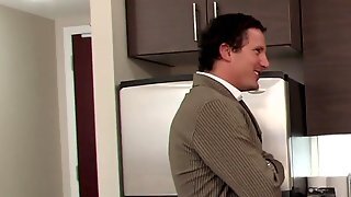 Brunette Slut In Only Black Tie Sucks And Fucks A Cock