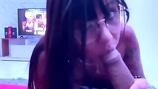 Brunette With Glasses, Amanda Souza Is Sucking Her Lovers Dick, While His Wife Is Out Of Town