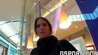 Real Threesome In The Mall Bathroom With Hot Brunette