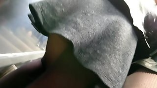 Sexy Girl Upskirt With Black Pantyhose And Red Underwear